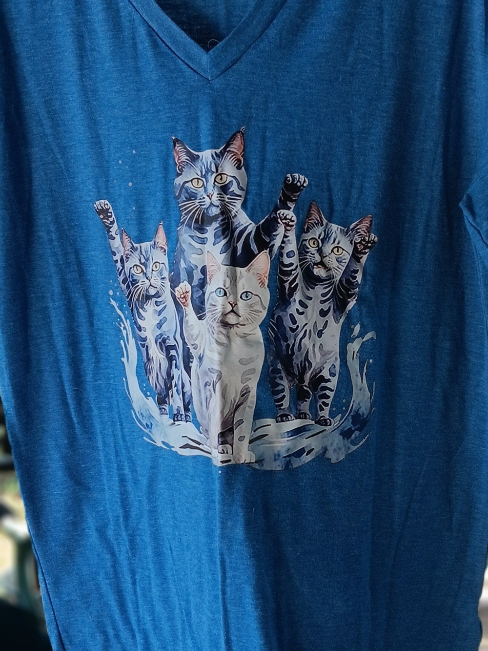 Target Blue V-Neck Cat Graphic Tee